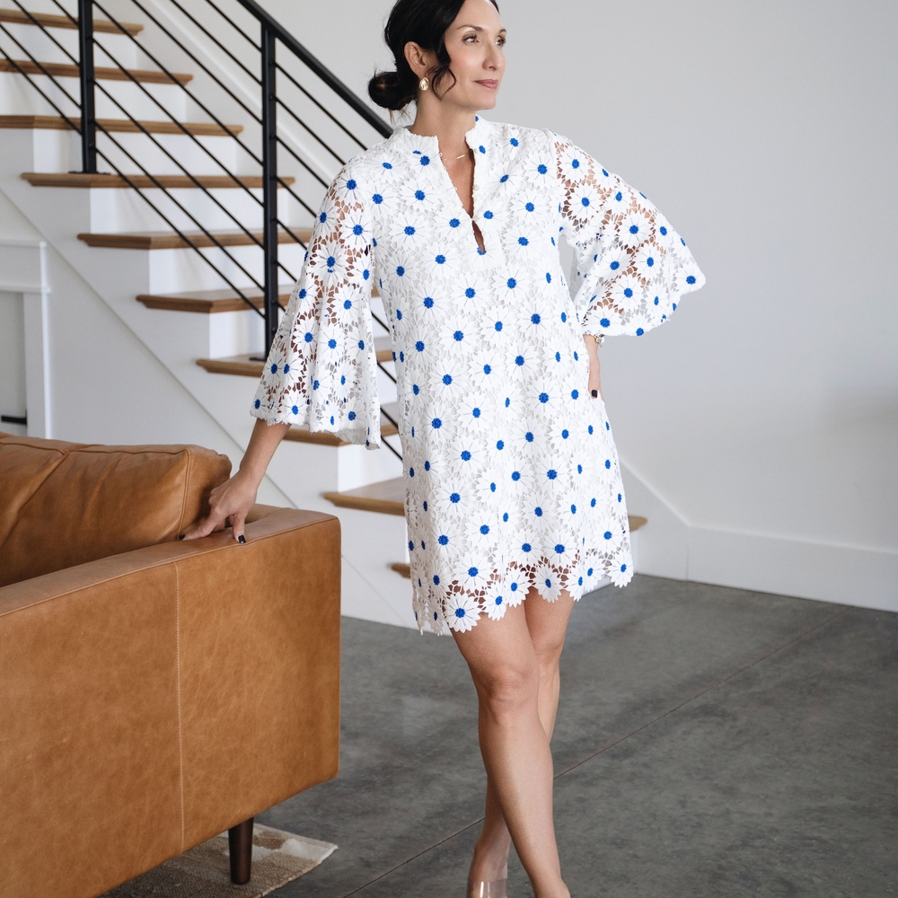 Elegant White and Blue Women's Dress